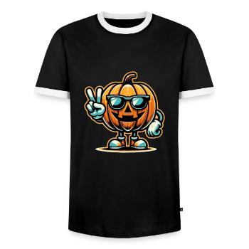 Pumpkin Peace Sign - Men's Ringer Shirt - black/white - Front - AI Model Female 172 light (172cm) & AI Model Male 178 light (178cm)