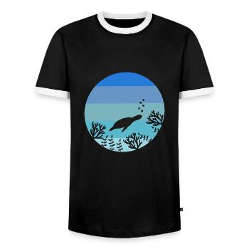 Amoureux des animaux Créatures de la mer Tortue rétro - T-shirt contrasté Homme - noir/blanc - Devant - AI Model Female 172 light (172cm) & AI Model Male 178 light (178cm)