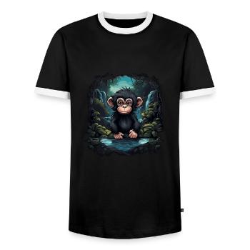 Chimpanzé Singe Animal Bébé Louveteau Singe - T-shirt contrasté Homme - noir/blanc - Devant - AI Model Female 172 light (172cm) & AI Model Male 178 light (178cm)