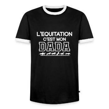 Équitation - Cheval - Centre Équestre - T-shirt contrasté Homme - noir/blanc - Devant - AI Model Female 172 light (172cm) & AI Model Male 178 light (178cm)