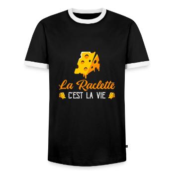 La Raclette C'est La Vie Humour Raclette Fromage - T-shirt contrasté Homme - noir/blanc - Devant - AI Model Female 172 light (172cm) & AI Model Male 178 light (178cm)