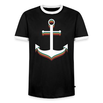 Anchor Retro Colorful - Men's Ringer Shirt - black/white - Front - AI Model Female 172 light (172cm) & AI Model Male 178 light (178cm)