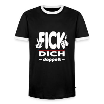Fick Dich doppelt Mittelfinger Fuck Off Sprüche - Männer Kontrast-T-Shirt - Schwarz/Weiß - Vorne - AI Model Female 172 light (172cm) & AI Model Male 178 light (178cm)