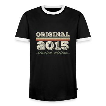 Legend since 2015 Born in 2015 Birthday 2015 - Men's Ringer Shirt - black/white - Front - AI Model Female 172 light (172cm) & AI Model Male 178 light (178cm)