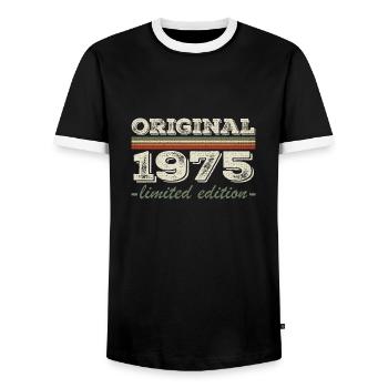 Légende depuis 1975 Né en 1975 Anniversaire 1975 - T-shirt contrasté Homme - noir/blanc - Devant - AI Model Female 172 light (172cm) & AI Model Male 178 light (178cm)