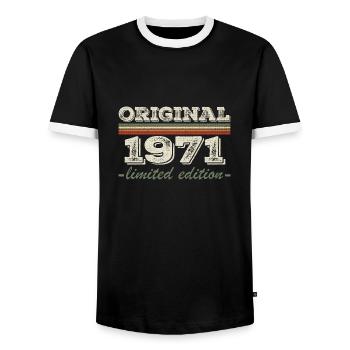 Legend since 1971 Born 1971 Birthday 1971 - Men's Ringer Shirt - black/white - Front - AI Model Female 172 light (172cm) & AI Model Male 178 light (178cm)