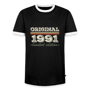 Legende seit 1991 Geboren 1991 Geburtstag 1991 - Männer Kontrast-T-Shirt - Schwarz/Weiß - Vorne - AI Model Female 172 light (172cm) & AI Model Male 178 light (178cm)
