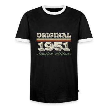 Legend since 1951 Born 1951 Birthday 1951 - Men's Ringer Shirt - black/white - Front - AI Model Female 172 light (172cm) & AI Model Male 178 light (178cm)