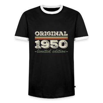 Légende depuis 1950 Né en 1950 Anniversaire 1950 - T-shirt contrasté Homme - noir/blanc - Devant - AI Model Female 172 light (172cm) & AI Model Male 178 light (178cm)