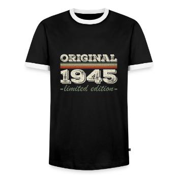 Legende seit 1945 Geboren 1945 Geburtstag 1945 - Männer Kontrast-T-Shirt - Schwarz/Weiß - Vorne - AI Model Female 172 light (172cm) & AI Model Male 178 light (178cm)