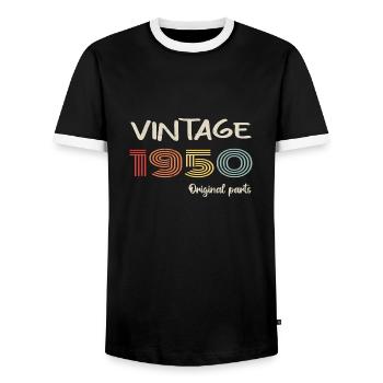 Millésime original 1950 | Cadeau d’anniversaire 1950 - T-shirt contrasté Homme - noir/blanc - Devant - AI Model Female 172 light (172cm) & AI Model Male 178 light (178cm)