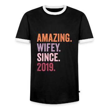 Amazing Wifey Since 2019 - Men's Ringer Shirt - black/white - Front - AI Model Female 172 light (172cm) & AI Model Male 178 light (178cm)