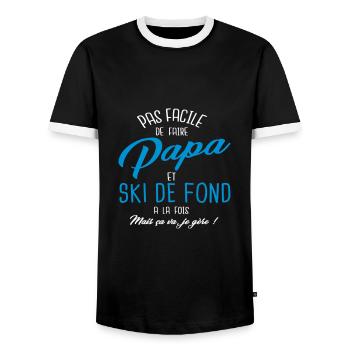 Papa et ski de fond - T-shirt contrasté Homme - noir/blanc - Devant - AI Model Female 172 light (172cm) & AI Model Male 178 light (178cm)