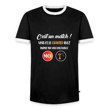 C'est un match ! T-shirt grutier homme métier - T-shirt contrasté Homme - noir/blanc - Devant - AI Model Female 172 light (172cm) & AI Model Male 178 light (178cm)