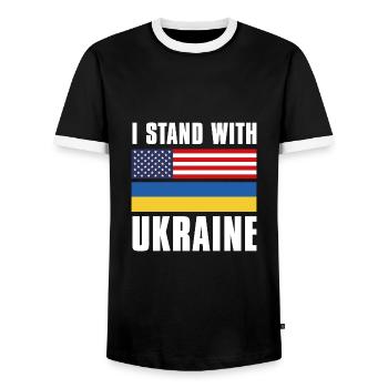 Ich stehe mit der Ukraine USA - Männer Kontrast-T-Shirt - Schwarz/Weiß - Vorne - AI Model Female 172 light (172cm) & AI Model Male 178 light (178cm)