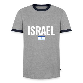 Israel Vintage Israeli Flag - Men's Ringer Shirt - grey/navy  - Front - AI Model Female 172 light (172cm) & AI Model Male 178 light (178cm)