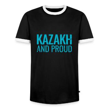 Kazakh et fier Kasachstan Kasachisch Kasache - T-shirt contrasté Homme - noir/blanc - Devant - AI Model Female 172 light (172cm) & AI Model Male 178 light (178cm)