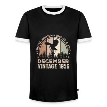 Incomparable since December 1956 68 Anniversary - Men's Ringer Shirt - black/white - Front - AI Model Female 172 light (172cm) & AI Model Male 178 light (178cm)