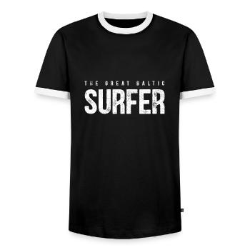 SURFER BALTIC SEA LAKE HOLIDAY SURFING KITE SAYING MOTIF - Men's Ringer Shirt - black/white - Front - AI Model Female 172 light (172cm) & AI Model Male 178 light (178cm)