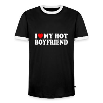 i love my hot boyfriend - Men's Ringer Shirt - black/white - Front - AI Model Female 172 light (172cm) & AI Model Male 178 light (178cm)