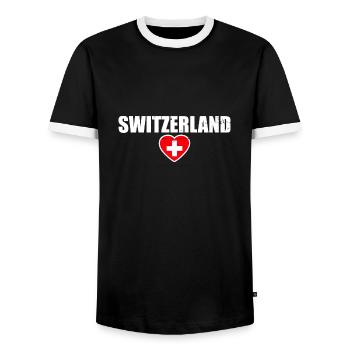 Schweiz Vintage Schweizer Flagge - Männer Kontrast-T-Shirt - Schwarz/Weiß - Vorne - AI Model Female 172 light (172cm) & AI Model Male 178 light (178cm)