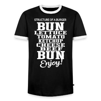 Delicious Burger Structure Tomato Cheese Bread - Men's Ringer Shirt - black/white - Front - AI Model Female 172 light (172cm) & AI Model Male 178 light (178cm)