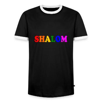Shalom - Men's Ringer Shirt - black/white - Front - AI Model Female 172 light (172cm) & AI Model Male 178 light (178cm)