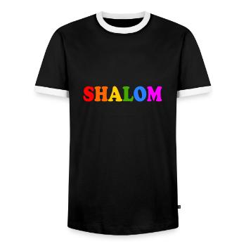 Shalom - Men's Ringer Shirt - black/white - Front - AI Model Female 172 light (172cm) & AI Model Male 178 light (178cm)