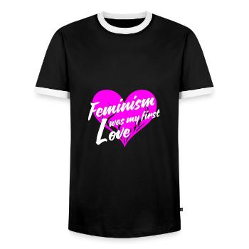 Le féminisme a été mon premier amour - T-shirt contrasté Homme - noir/blanc - Devant - AI Model Female 172 light (172cm) & AI Model Male 178 light (178cm)