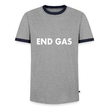 End gas - Men's Ringer Shirt - grey/navy  - Front - AI Model Female 172 light (172cm) & AI Model Male 178 light (178cm)