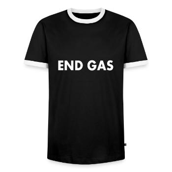 End gas - Men's Ringer Shirt - black/white - Front - AI Model Female 172 light (172cm) & AI Model Male 178 light (178cm)