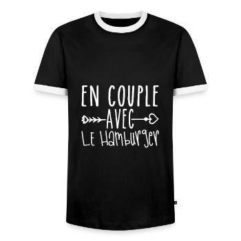 En Couple avec Hamburger, cadeau Fans de Hamburger - T-shirt contrasté Homme - noir/blanc - Devant - AI Model Female 172 light (172cm) & AI Model Male 178 light (178cm)
