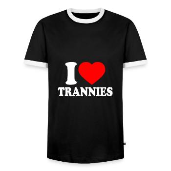 I love trannies - Männer Kontrast-T-Shirt - Schwarz/Weiß - Vorne - AI Model Female 172 light (172cm) & AI Model Male 178 light (178cm)
