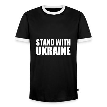 Stand with ukraine - Männer Kontrast-T-Shirt - Schwarz/Weiß - Vorne - AI Model Female 172 light (172cm) & AI Model Male 178 light (178cm)