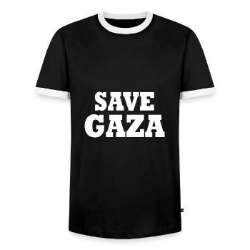 Save gaza - Männer Kontrast-T-Shirt - Schwarz/Weiß - Vorne - AI Model Female 172 light (172cm) & AI Model Male 178 light (178cm)