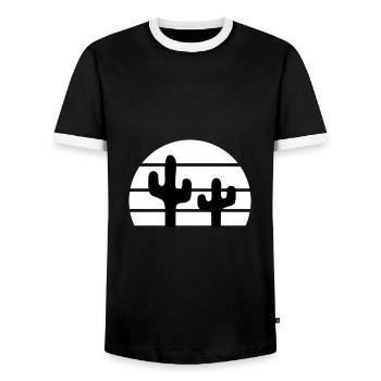 Two cacti in front of a half-sun - Men's Ringer Shirt - black/white - Front - AI Model Female 172 light (172cm) & AI Model Male 178 light (178cm)