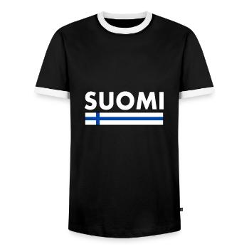 Suomi - Men's Ringer Shirt - black/white - Front - AI Model Female 172 light (172cm) & AI Model Male 178 light (178cm)