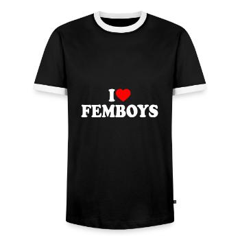 I love femboys - Männer Kontrast-T-Shirt - Schwarz/Weiß - Vorne - AI Model Female 172 light (172cm) & AI Model Male 178 light (178cm)