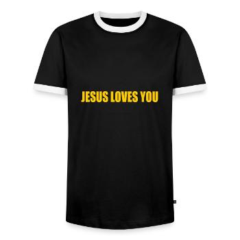 Jesus loves you - T-shirt contrasté Homme - noir/blanc - Devant - AI Model Female 172 light (172cm) & AI Model Male 178 light (178cm)