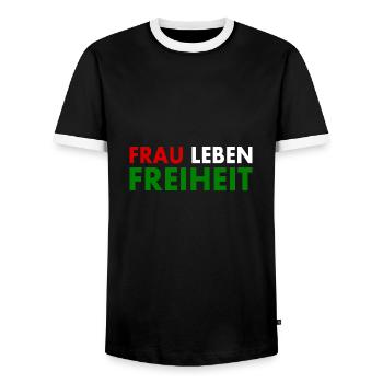 La liberté de vie des femmes - T-shirt contrasté Homme - noir/blanc - Devant - AI Model Female 172 light (172cm) & AI Model Male 178 light (178cm)