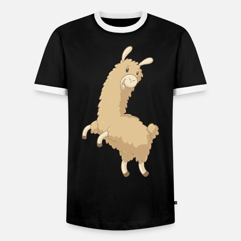 Springendes Comic Alpaka - Männer Kontrast-T-Shirt - Schwarz/Weiß