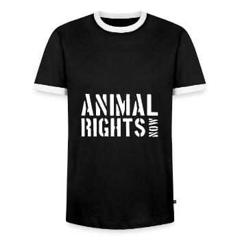 ANIMAL RIGHTS NOW - Men's Ringer Shirt - black/white - Front - AI Model Female 172 light (172cm) & AI Model Male 178 light (178cm)