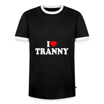 I love tranny - Männer Kontrast-T-Shirt - Schwarz/Weiß - Vorne - AI Model Female 172 light (172cm) & AI Model Male 178 light (178cm)