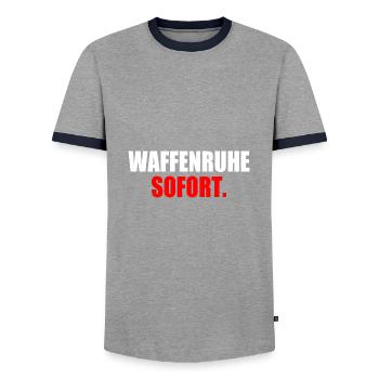 waffenruhe sofort - Männer Kontrast-T-Shirt - Grau/Navy  - Vorne - AI Model Female 172 light (172cm) & AI Model Male 178 light (178cm)