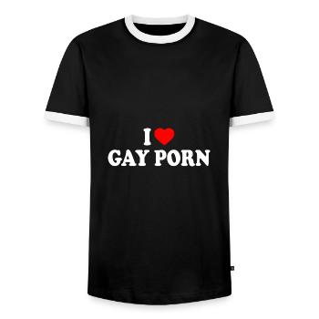 I love gay porn - T-shirt contrasté Homme - noir/blanc - Devant - AI Model Female 172 light (172cm) & AI Model Male 178 light (178cm)