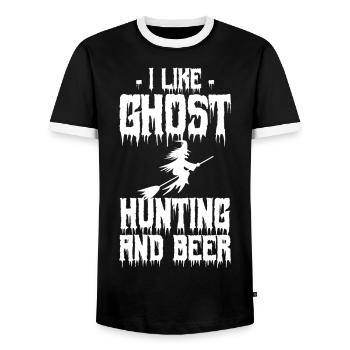 Ich mag Geisterjagd und Bier frohes Halloween - Männer Kontrast-T-Shirt - Schwarz/Weiß - Vorne - AI Model Female 172 light (172cm) & AI Model Male 178 light (178cm)