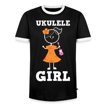 Ukulélé fille mère fille tante - T-shirt contrasté Homme - noir/blanc - Devant - AI Model Female 172 light (172cm) & AI Model Male 178 light (178cm)