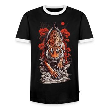 Asiatischer Tiger Tattoo Japan Wildkatzen Kunst - Männer Kontrast-T-Shirt - Schwarz/Weiß - Vorne - AI Model Female 172 light (172cm) & AI Model Male 178 light (178cm)