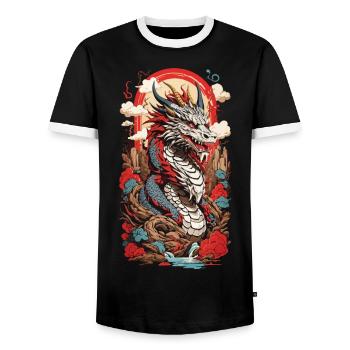Ukiyo-E Dragon Design Streetwear Rétro Japon - T-shirt contrasté Homme - noir/blanc - Devant - AI Model Female 172 light (172cm) & AI Model Male 178 light (178cm)