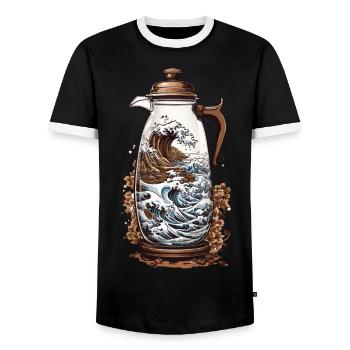 Japanese Coffee Aesthetics Streetwear Style - Men's Ringer Shirt - black/white - Front - AI Model Female 172 light (172cm) & AI Model Male 178 light (178cm)